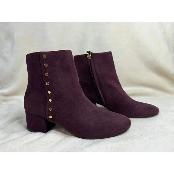 LAUREN RALHP LAUREN Womens Ankle Booties Wine Red Suede Block Heel Sz 7B Read! - Picture 1 of 11